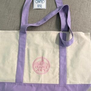 NEW Trader Joe's Cream and Lavender Canvas Tote Bag - LARGE - FREE SHIPPING